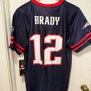 Patriots Tom Brady Youth XL Shirt Navy Blue Football Jersey with Red Accents